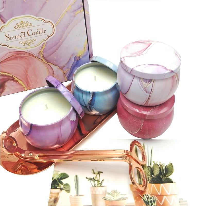 Customize Luxury Gift Box Candles Private Label Round Metal Soy Wax Aromatherapy Candles Tin Scented Gift Set In Bulk Tin