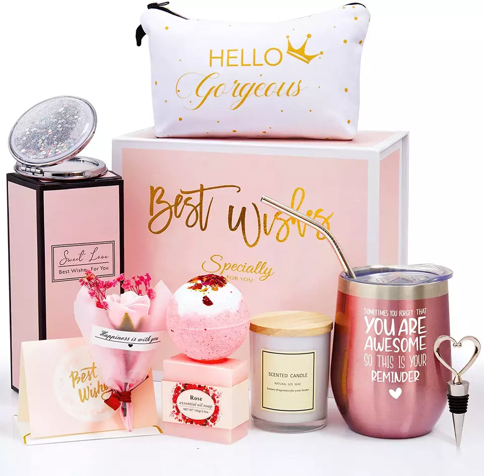 Bath Spa Relaxing Gift Box Blanket Tumbler Bath Bomb Candle Bride Wedding Decorative Makeup Gift Sets For Women Girl Beauty