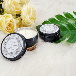 Private Label Soy Wax flameless fragrance Travel Candle Rose Scented with black tin jar for holiday Wedding Home Decor