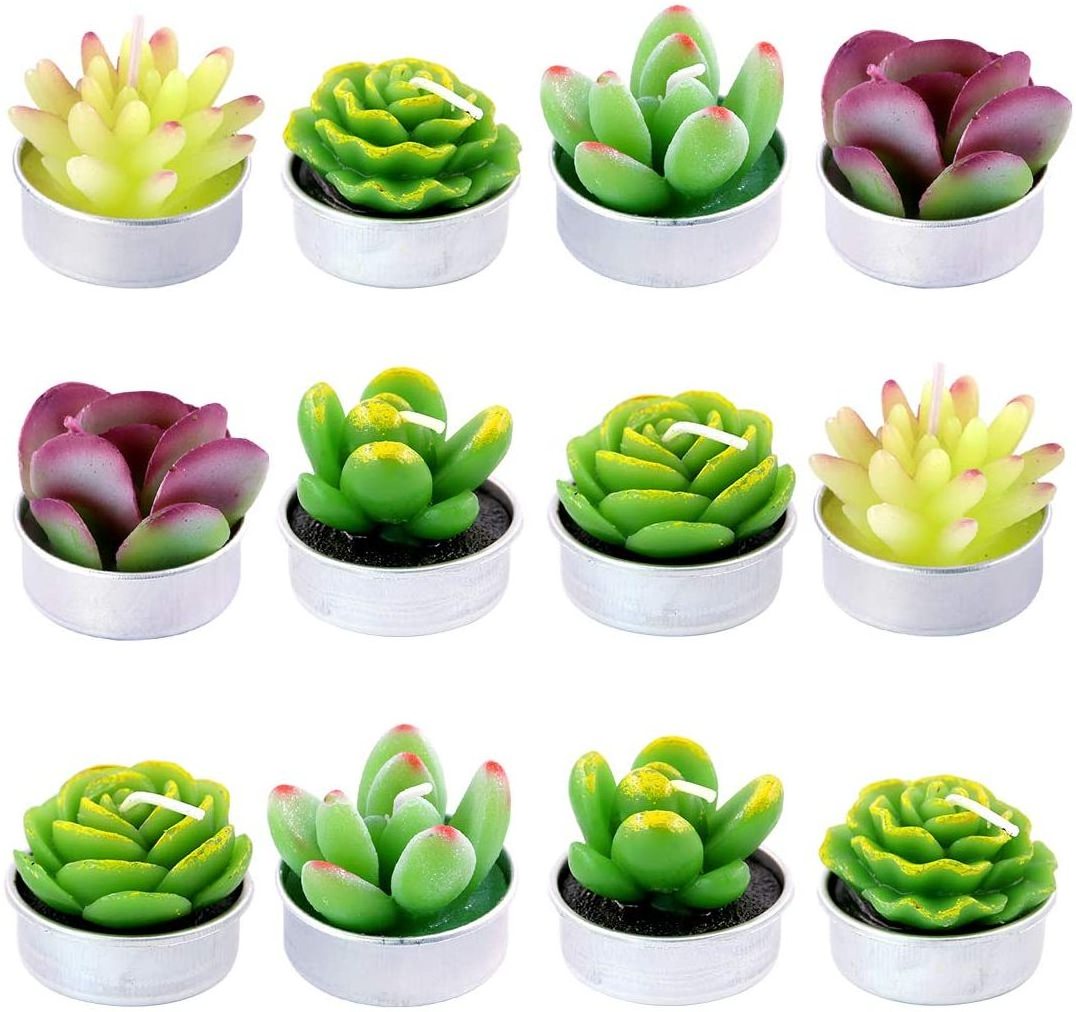 Factory 12 Pcs Decorative Succulent Cactus Tealight Candles Kit Smokeless Succulent Plants Candles for Home Decor Wedding Gifts