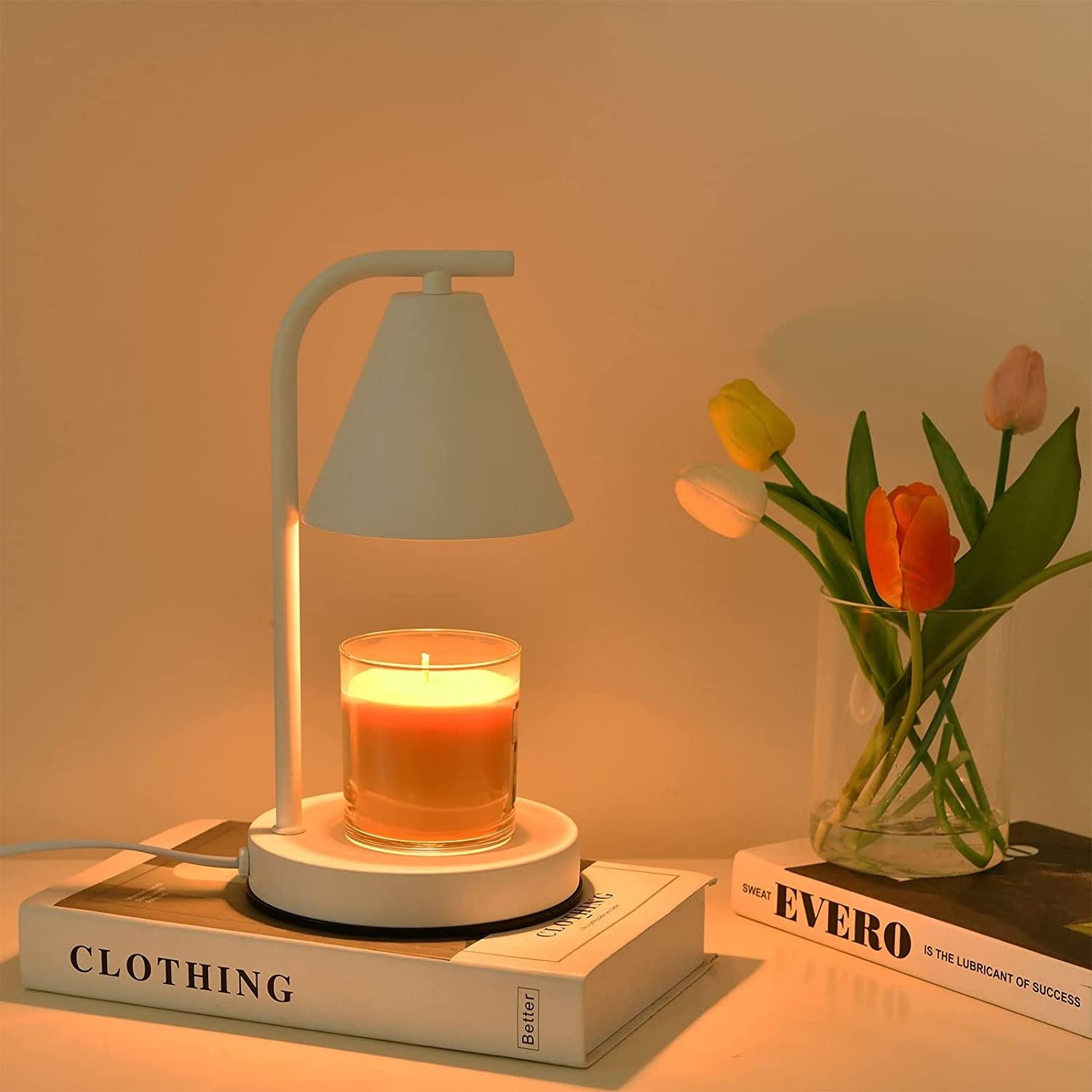 Modern Creative White Candle Warmer Lamps with Dimmer & Timer For Scented Candles Burning