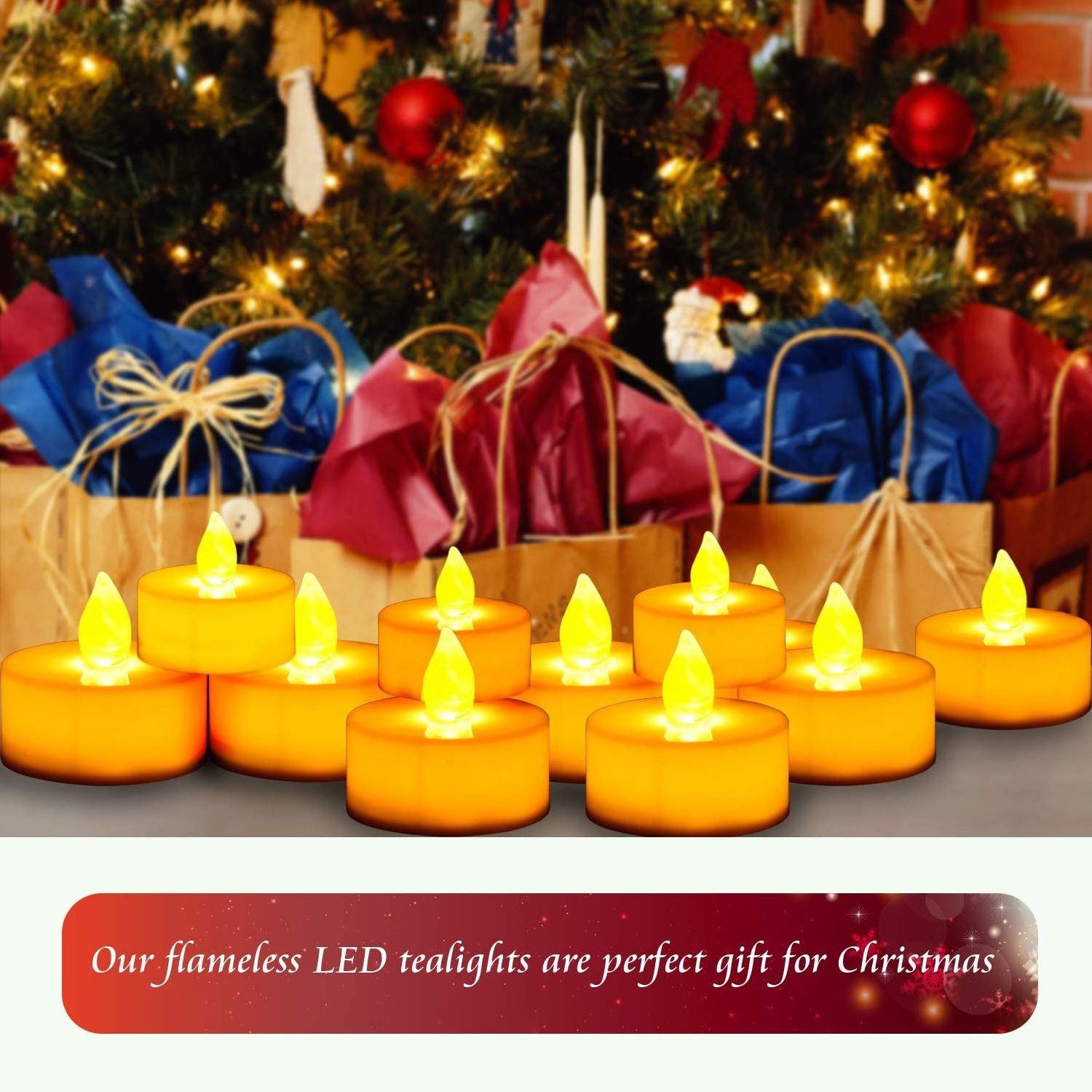 Bulk 12 Pack Flameless Battery LED Tealight Candle with Yellow Bulb Light for Halloween Decoration Festivals Weddings