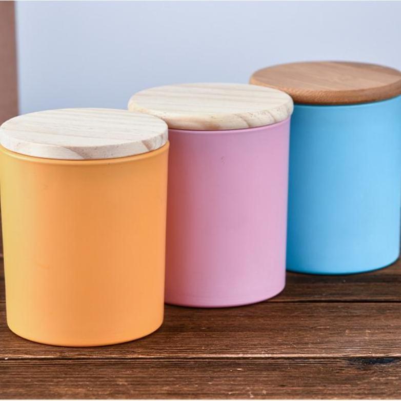 Custom Recycled Colorful Empty Candle Jar with Wooden Metal Lid Private Label Black Candle Containers Vessels for Candle Making