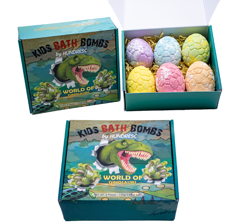 Wholesale Organic Natural Cleansing 6 Packs Dinosaur Egg Bath Bombs Kids Surprised Toys Inside Bubble Bath Fizzy Gift Set