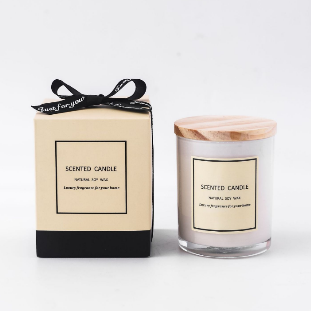 Factory OEM White Glass Candle Jar Custom Private Label Soy Wax Scented Candles with Wooden Lid Luxury Box Christmas Gift Set