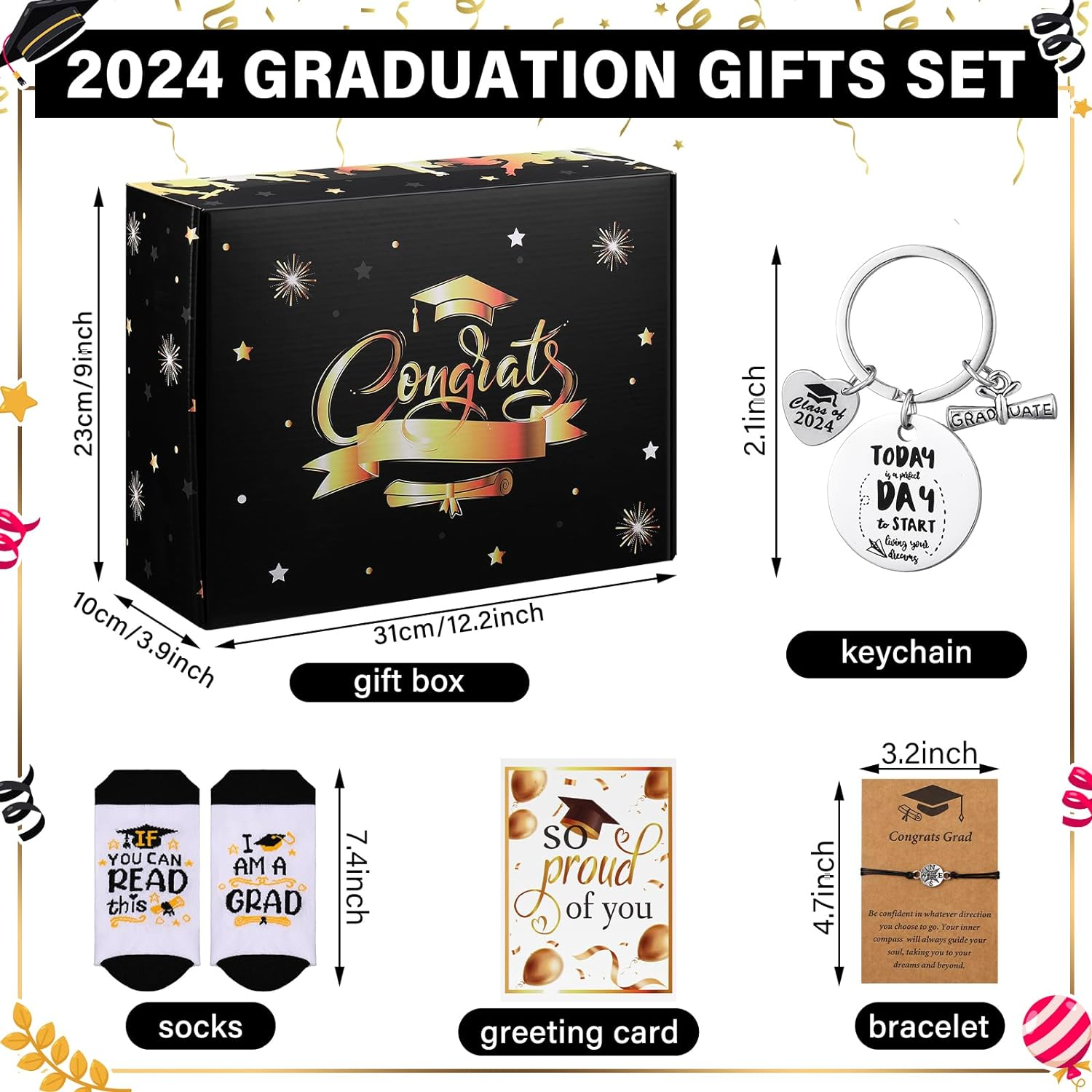 10 Pcs Graduation Gifts for Her Him 2024 College Congratulations Graduation Gifts Box Sets Blanket Bear Mug Key chain Candle