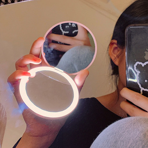 Round Custom Logo Magnifying Small Led Cosmetic Mirror Folding Pocket Mirror With Light