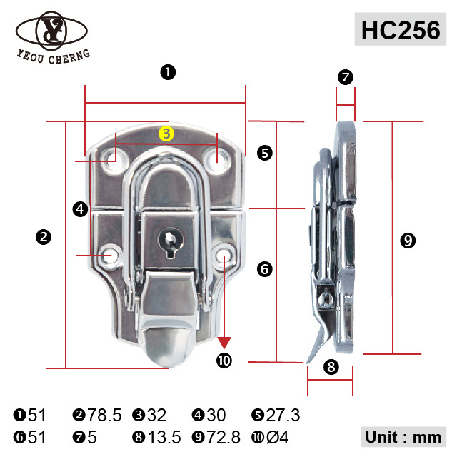 Good quality steel Lock Buckle Latch HC256 with key plated nickel lock hardware for metal tool box case cheap price locks