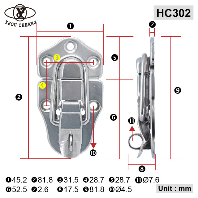 Excellent HC302 shiny surface hardware clasp case locks for electronic case