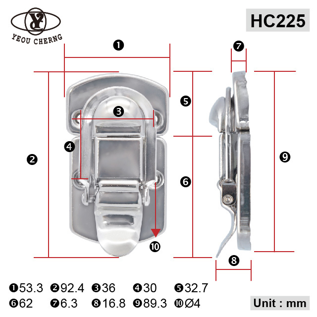 Strong aluminum case locks with HC225 plated zinc clip lock hardware special adjustable customized big keyless light cheap price