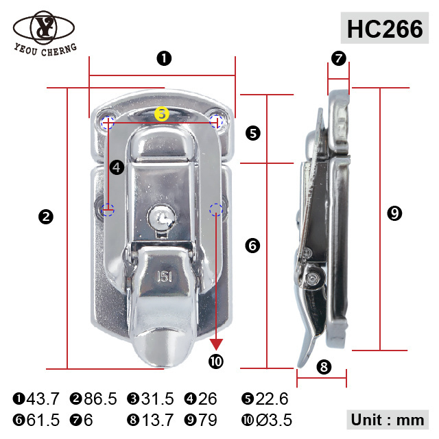 Customized HC266 polished silver metal paddle latch lock hardware for portable tension chest tool box case fitting locks