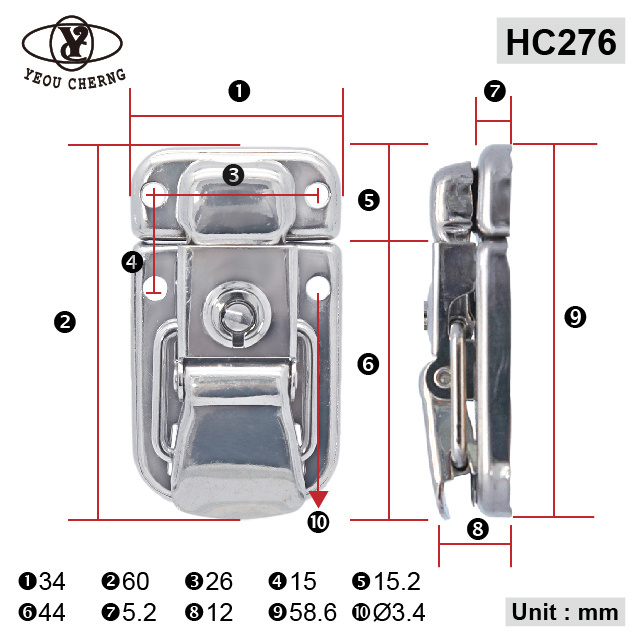 Rectangle fashion HC276 zinc metal latch catches lock hardware for high quality guitar case cosmetic aluminum jewelry box case