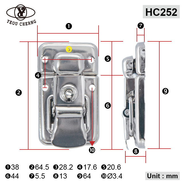 YC wholesale storage case locks hardware with bright HC252 galvanizing zinc toggle latch lock tension screw mounting portable