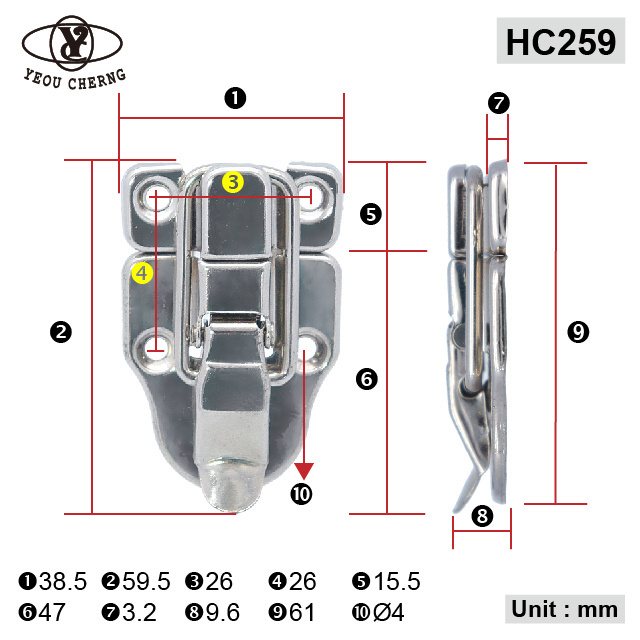 factory direct HC259 galvanizing zinc paddle lock for good quality case hardware fitting quick release square locks