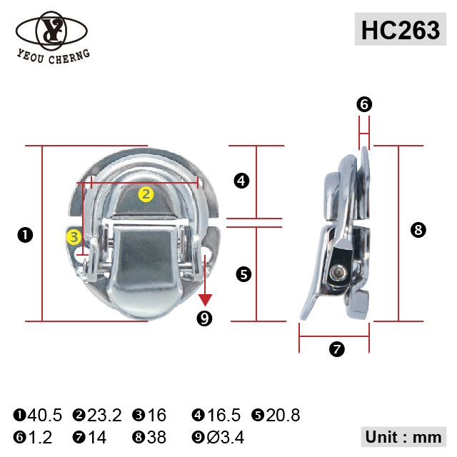 High-end simple guitar case locks with new design keyless bright HC263 chrome nickel metal fastener lock hardware locks & keys