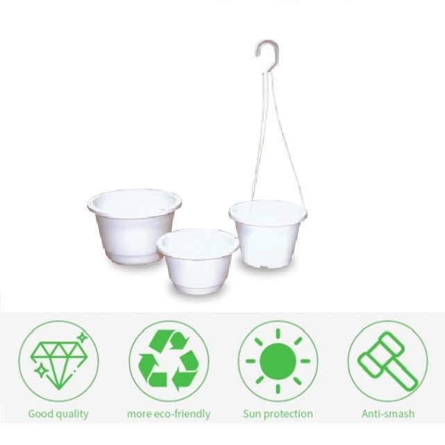 2021 Plastic Pots white color for Plants nursery Vertical Garden Hanging Pot with 3 - leg clip on hanger