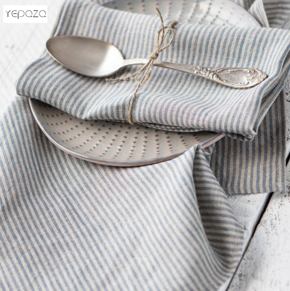 Cloth napkin bulk natural linen blue streaky napkins