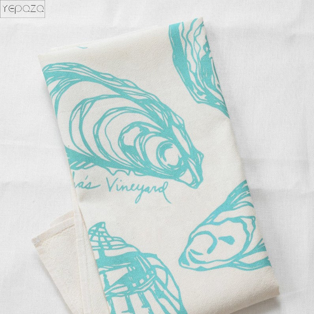 Oyster Shell Tea Towel Set  Nautical Decor Flour Sack Towels