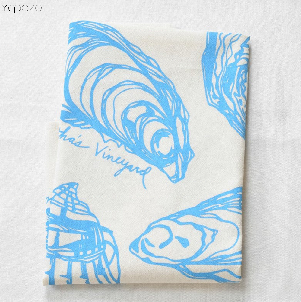 Oyster Shell Tea Towel Set  Nautical Decor Flour Sack Towels