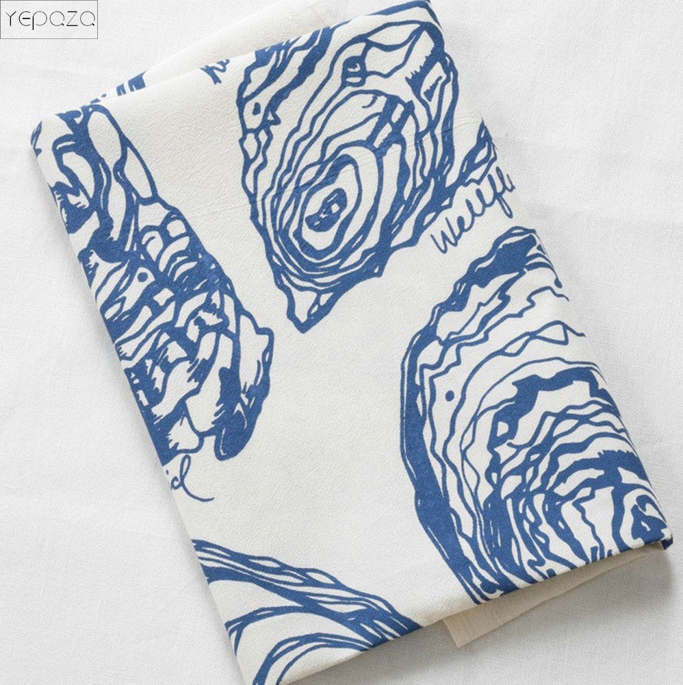 Oyster Shell Tea Towel Set  Nautical Decor Flour Sack Towels