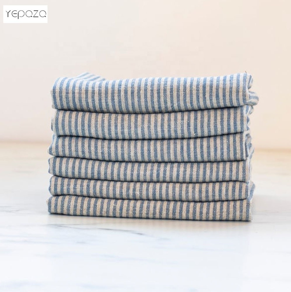 Cloth napkin bulk natural linen blue streaky napkins