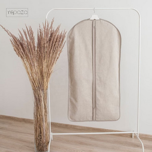 Natural Linen Garment Bag Long Cotton Clothes Storage with Zipper