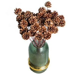 Brown pinecone with a rod - Dried flower plant fruit - Christmas Natural Pine Cones Ornaments for Home Decoration Fall