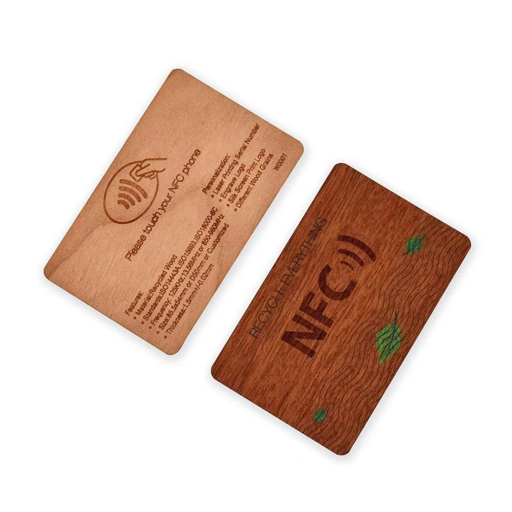 Eco friendly nfc wooden card blank printable 13.56mhz nfc contactless bamboo gift card for business card