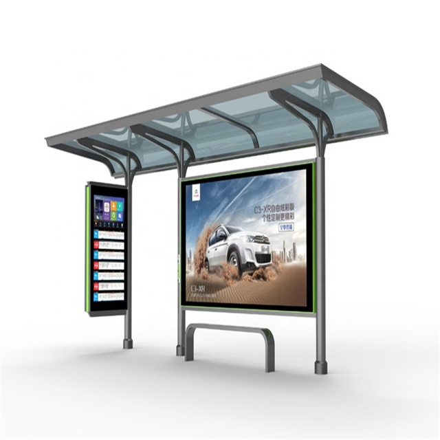 Popular solar powered metal bus stop shelter with waiting bench