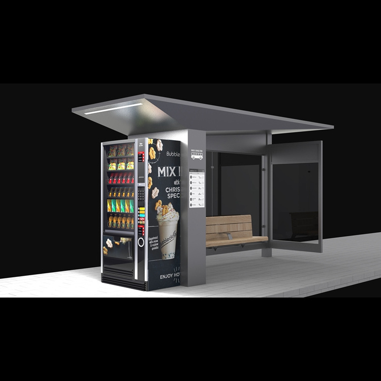 Customized Smart City Furniture Public Facility Intelligent Bus Shelter With Vending Kiosk