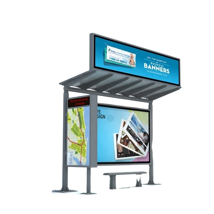 Modern Metal Bus Stop Shelter With Lightbox For Sale