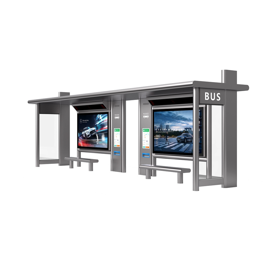 Modern Waterproof Metal Structure Smart Bus Stop Shelter With Digital Signage