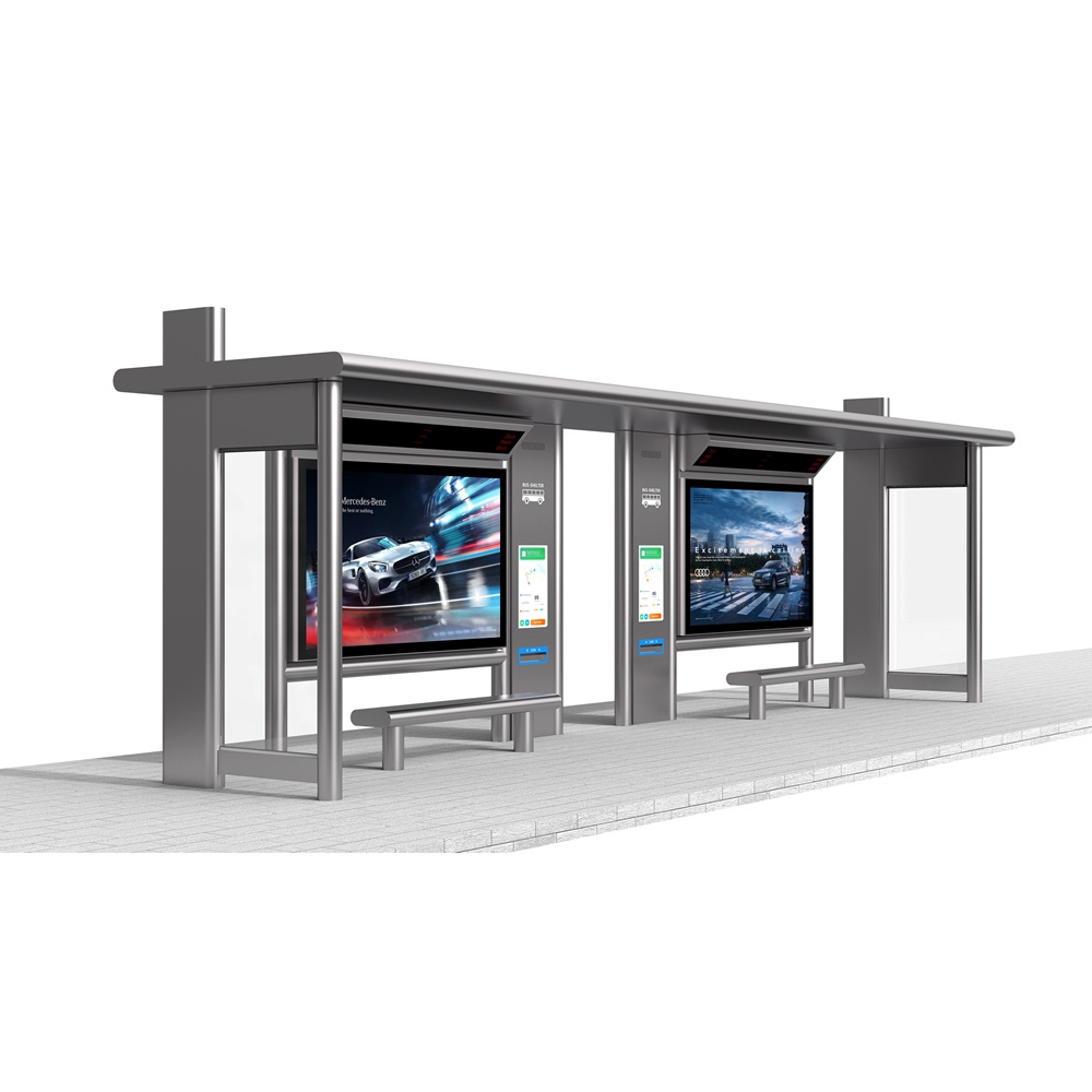 Modern Waterproof Metal Structure Smart Bus Stop Shelter With Digital Signage