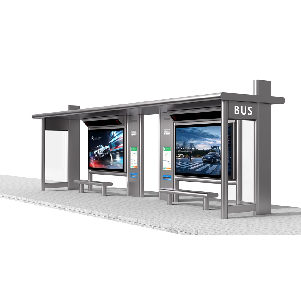 Modern Waterproof Metal Structure Smart Bus Stop Shelter With Digital Signage