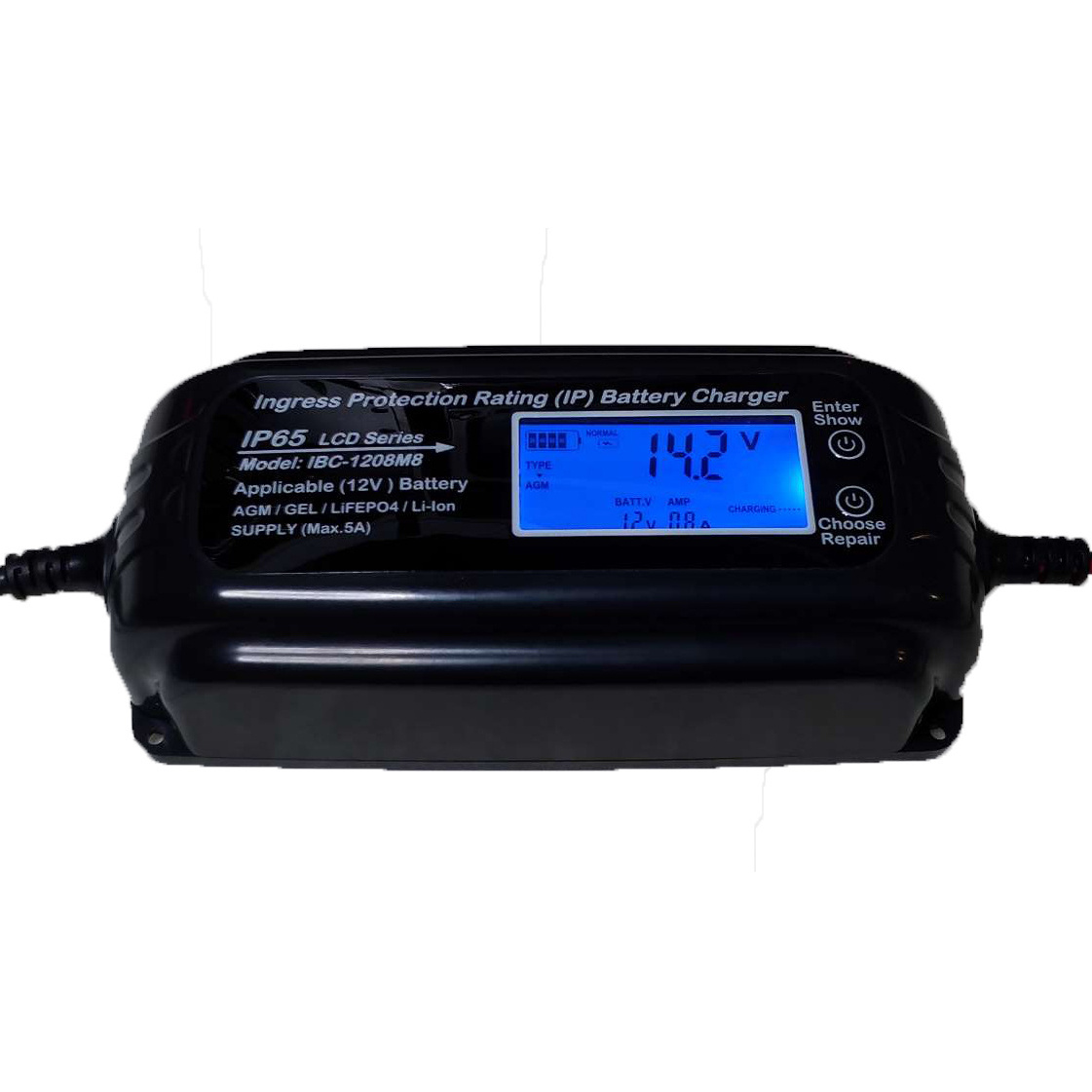 Waterproof IP65 Intelligent Pulse  Recondition Maintain 8 Stages 12V  8A SLA Lead Acid Battery Charger