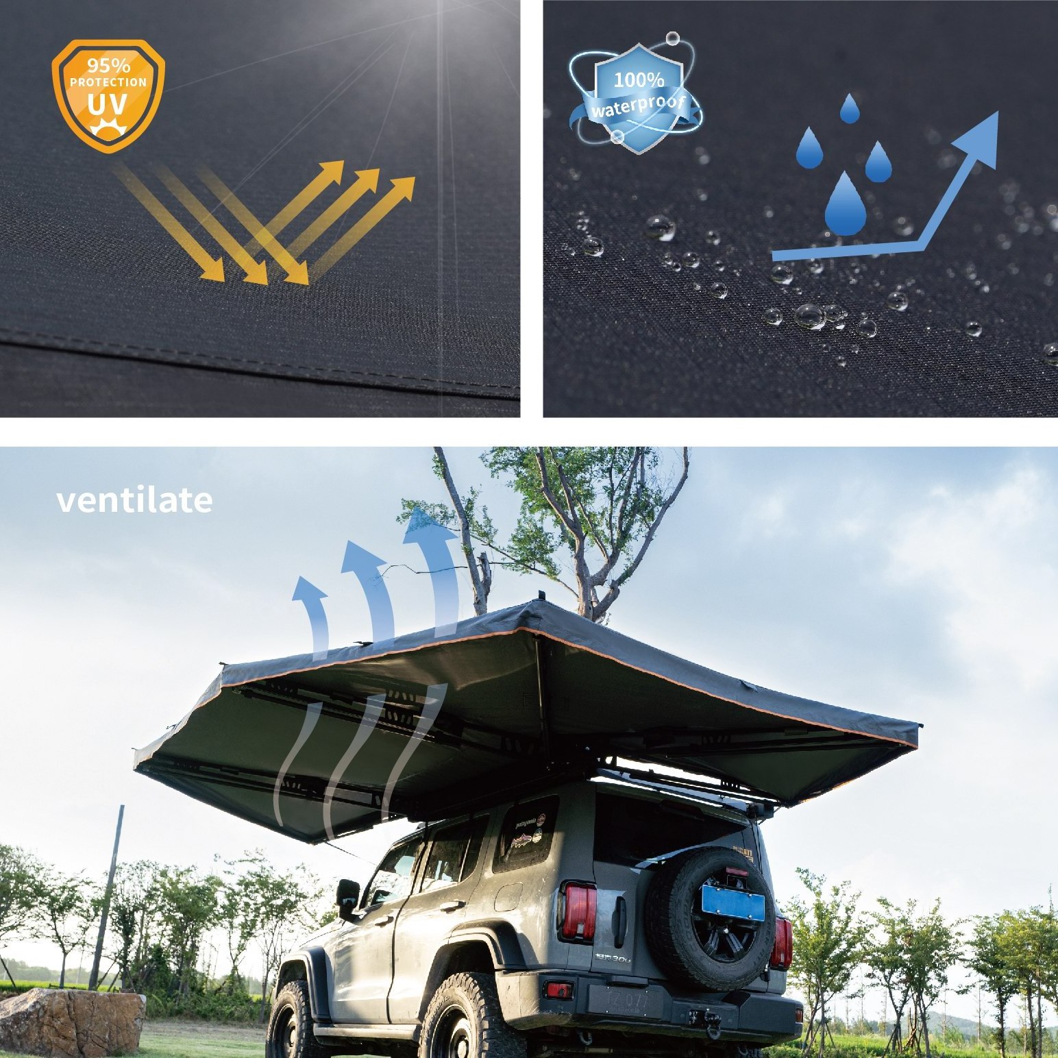 yescampro camping vehicle aluminum car off road 270 foxwing degree awning batwing free standing with led