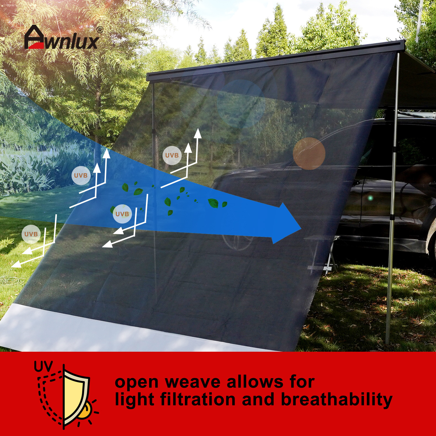 Wareda Offroad Awning PVC Mesh Sunshade Privacy Screen Caper Trailer Awning UV Sun Blocker Shade