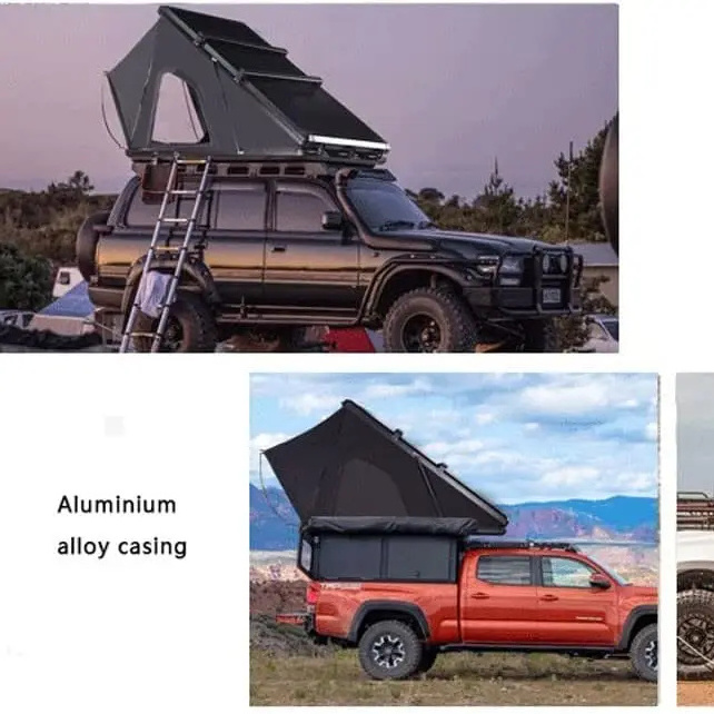 Yescampro Camping Aluminum 3-4 person Roof Top Tent Car Rooftop Tent Triangle Clam shell Hard Shell Roof Top Tent