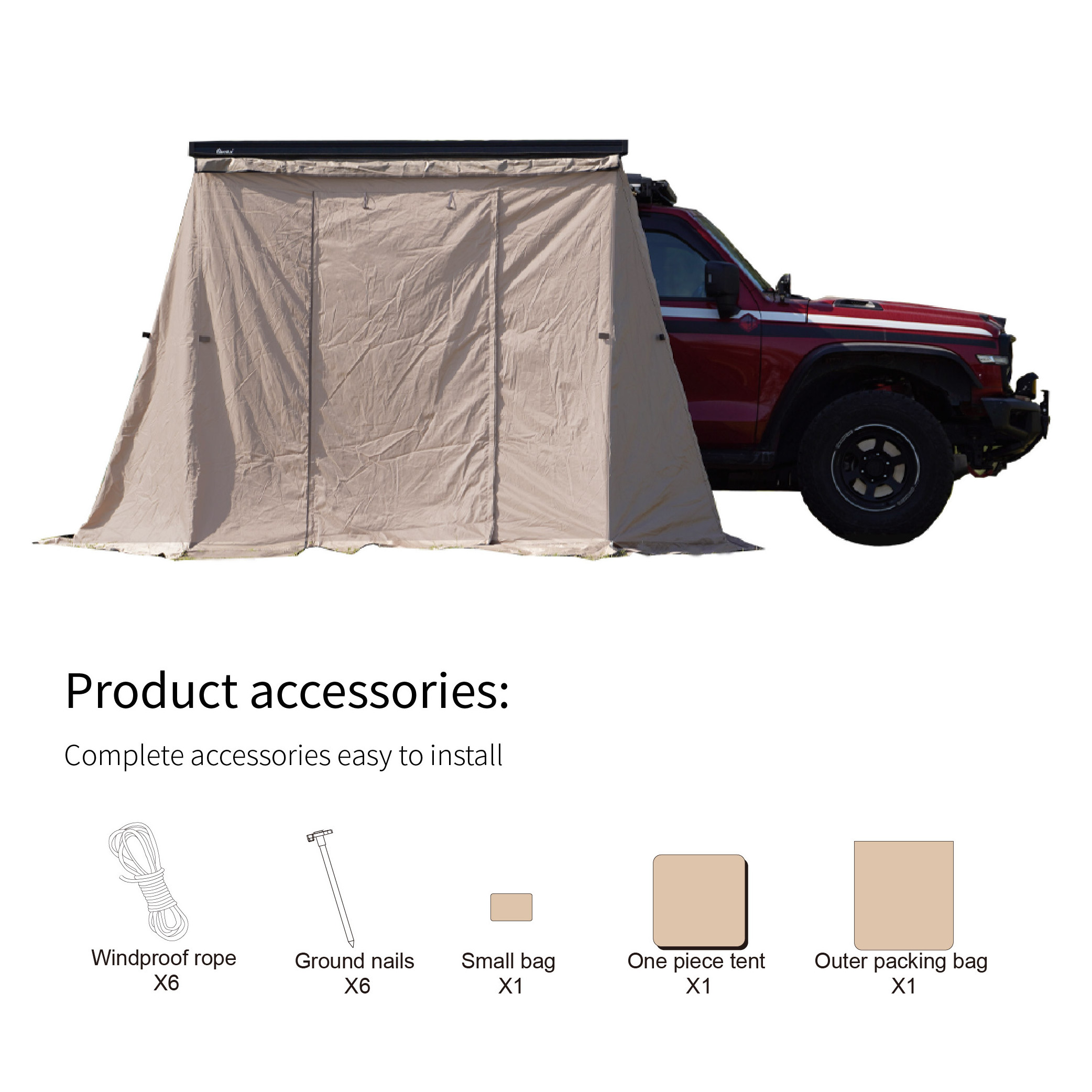 Yescampro car awning room car side awning roof rack top cover pull out tent for camper trailer