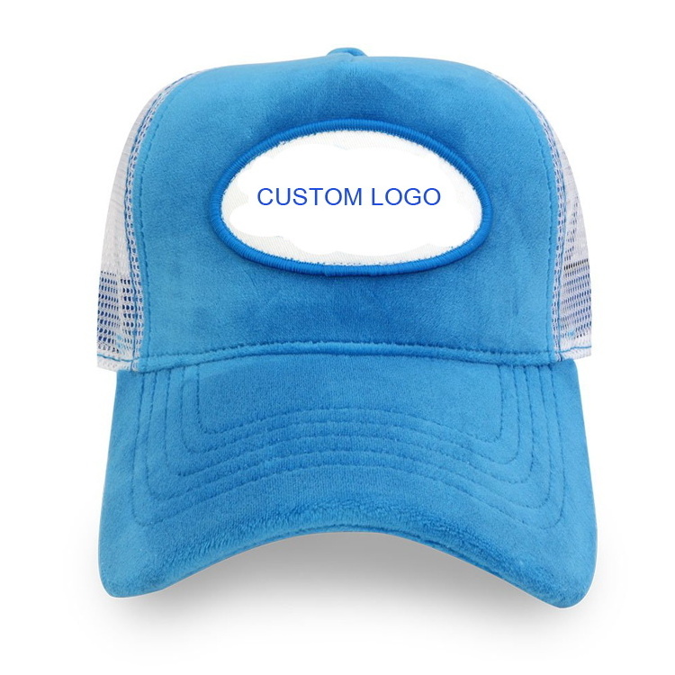 CUSTOM Rhinestone logo navy blue Denim Trucker Hat