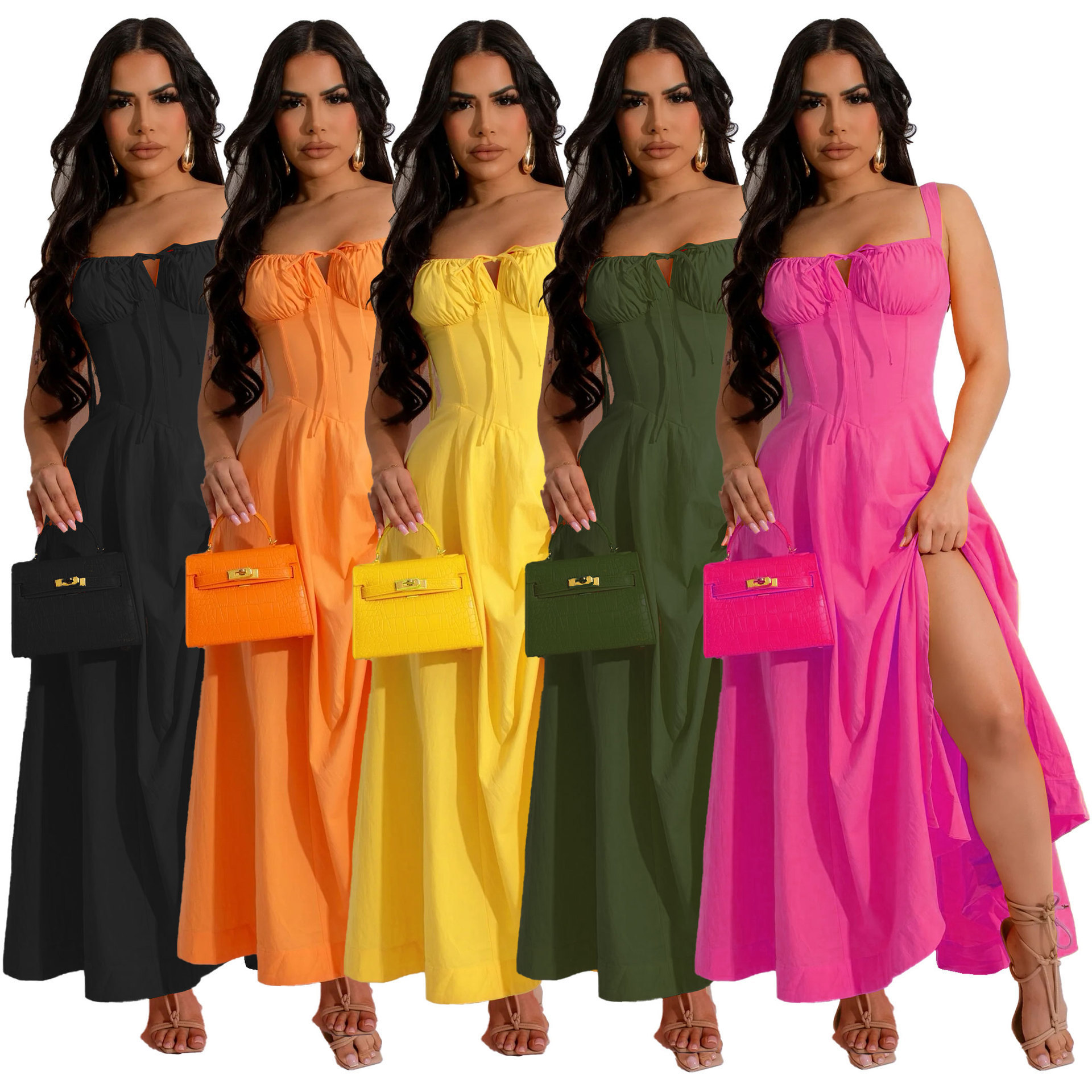 Square Neck Sleeveless Backless Dresses Corset Dress Lace Up Flowy Sundress Party Beach Maxi Long Women's Popular Dresses