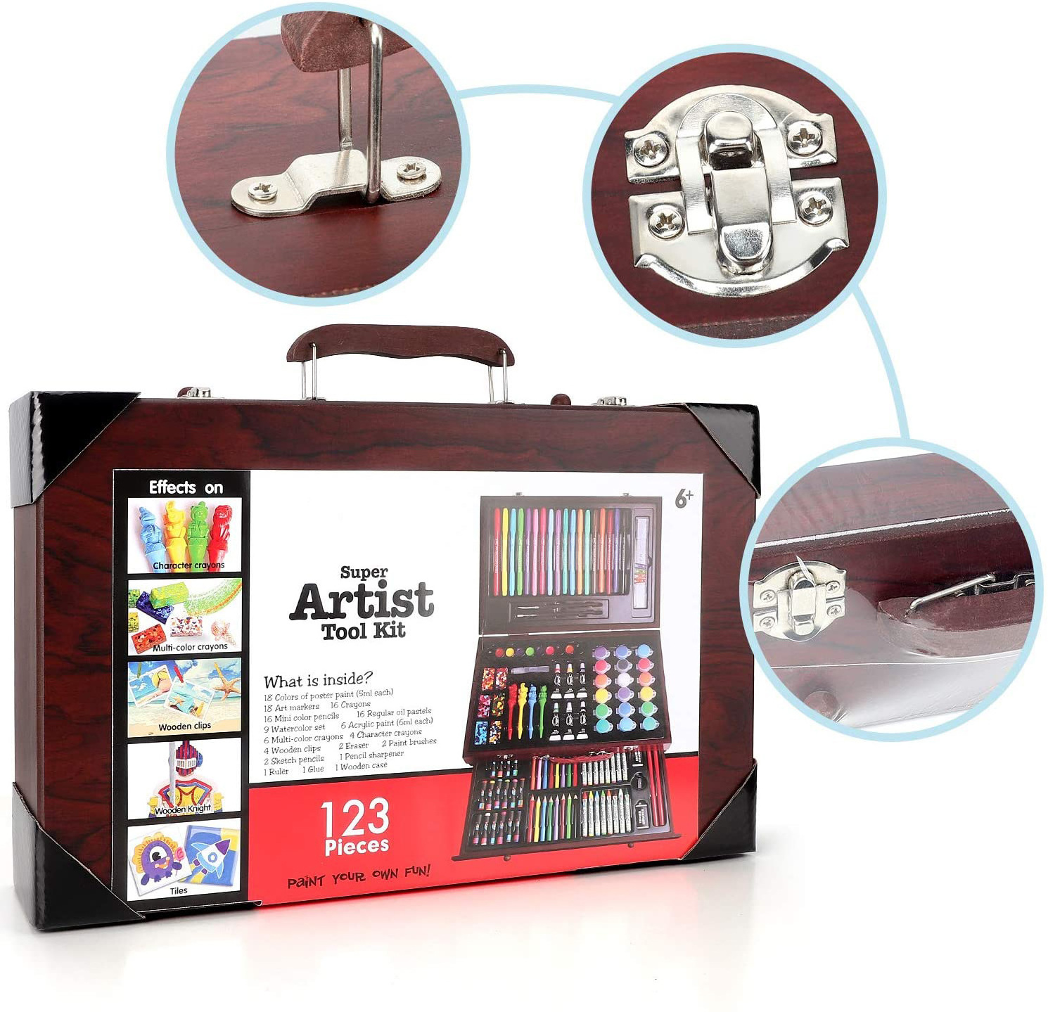 123pcs deluxe wooden box drawing art set with watercolor cakes, pencil,marker,oil pastels,acrylic paint, for child ,Adult