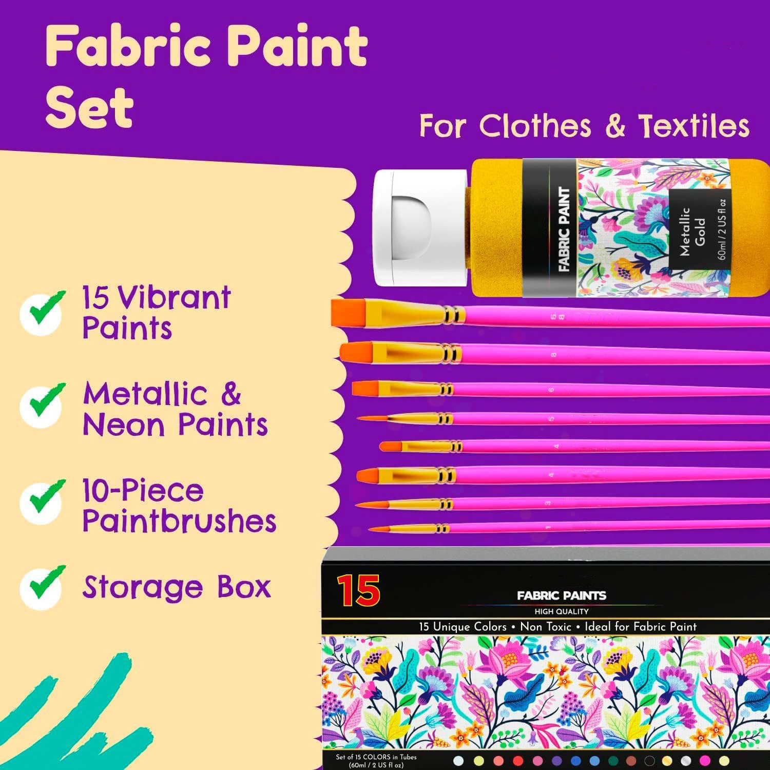 Bestseller fabric painting colours fabric paint for clothes fabric textile paint set with brushes