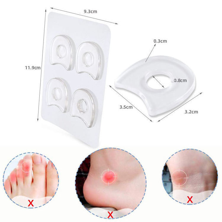 4-Count Reusable Self-Adhesive U-Shaped Silicone Gel Callus Cushions Thick Corn Pads for Foot Bunion for Both Men and Women