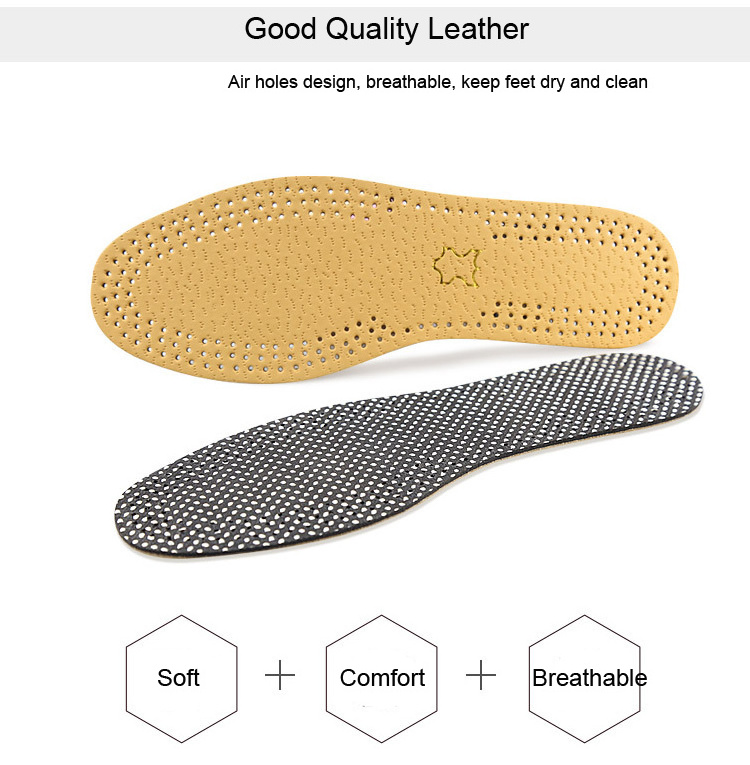 Active Charcoal Odor Protection leather insoles men genuine leather shoes inner soles