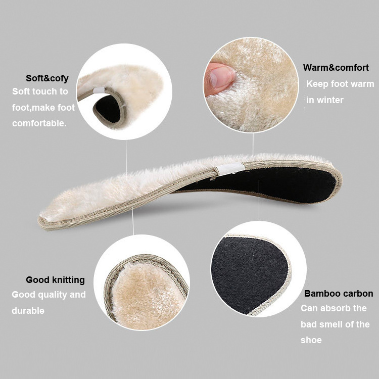 bamboo charcoal insole breathable warm wool shoe inserts anti odor winter thermal shoe pads