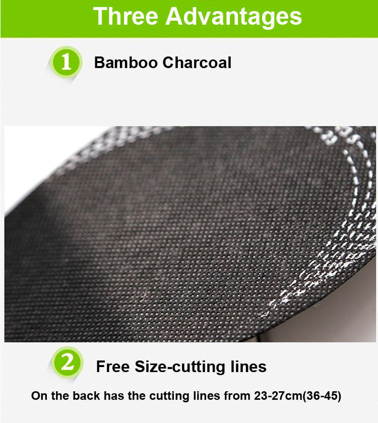 Adult Unisex Bamboo Charcoal Shoe Insoles, Deodorant Cushion Foot Inserts Shoe Pads Comfort Thin Insoles Trimable