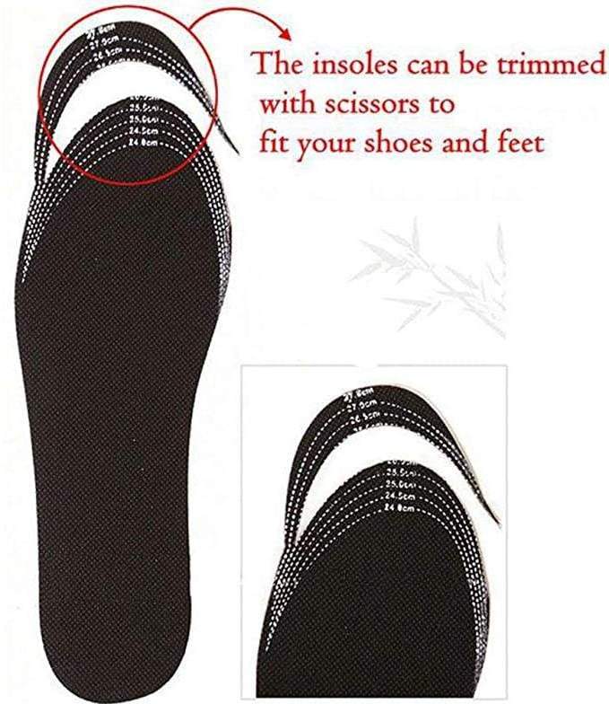 Adult Unisex Bamboo Charcoal Shoe Insoles, Deodorant Cushion Foot Inserts Shoe Pads Comfort Thin Insoles Trimable