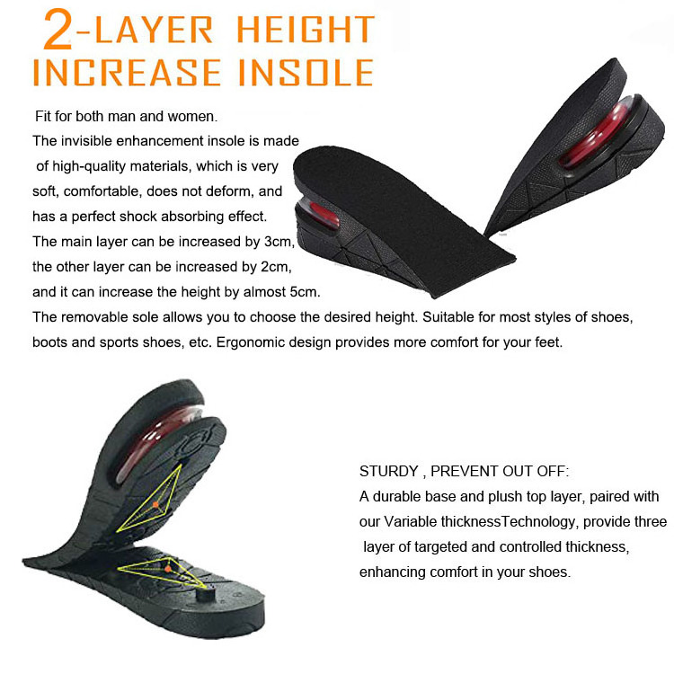 Half Insole 5cm Height Lifting Shoe Insoles Increase Invisible Air Cushion Heel pads for Taller Heels Lift Inserts for Men women