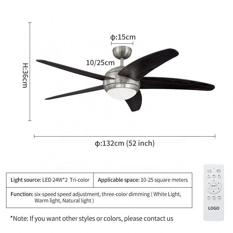 C085 52 inch ceiling fan with light kit  with remote control 5-blades MDF fan light